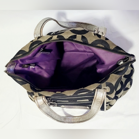 Coach Poppy Tote Op Art Glam Signature Logo Bag Purse Black Gray Silver 13826 - Picture 6 of 14